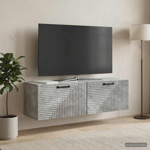 Стенно монтиран ТВ шкаф Бетонно сиво 98 x 31 x 30 см