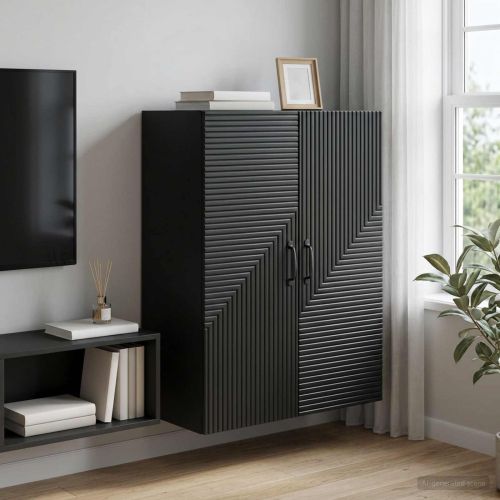 Стенно шкафче Черно 66 x 34,5 x 90 см Инженерна дървесина