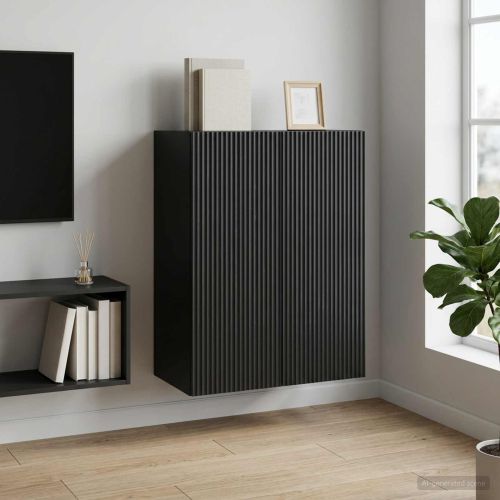 Стенно шкафче Черно 66 x 34,5 x 90 см Инженерна дървесина