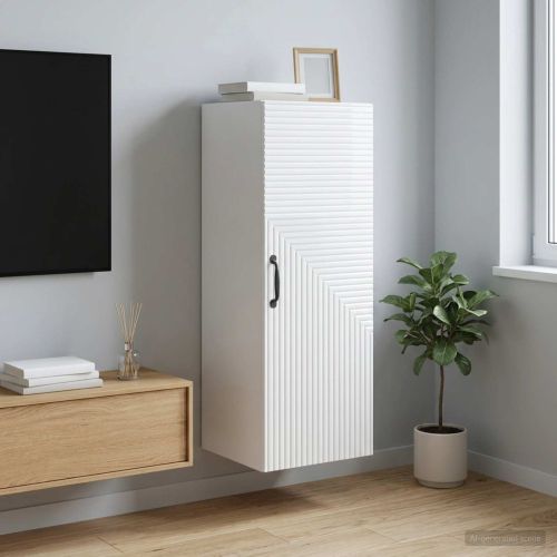 Стенно шкафче Бял гланц 33 x 34,5 x 90 см Инженерна дървесина