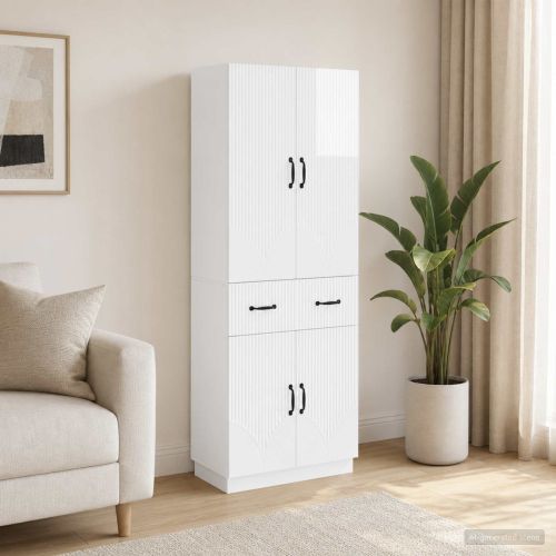 Комплект шкафове 2 pcs Бял гланц Инженерна дървесина