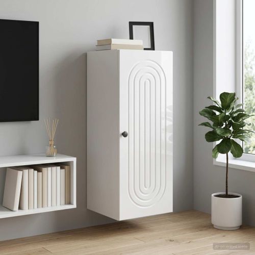 Стенно шкафче Бял гланц 33 x 34,5 x 90 см Инженерна дървесина