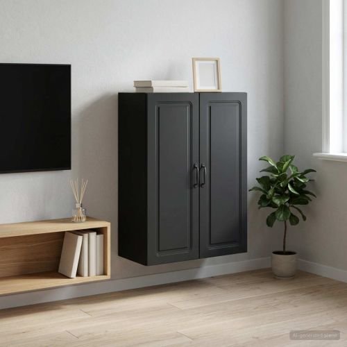 Стенно шкафче Черно 66 x 34,5 x 90 см Инженерна дървесина