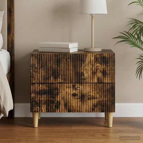 Нощен шкаф Опушен дъб 62 x 34,5 x 48 см Инженерна дървесина
