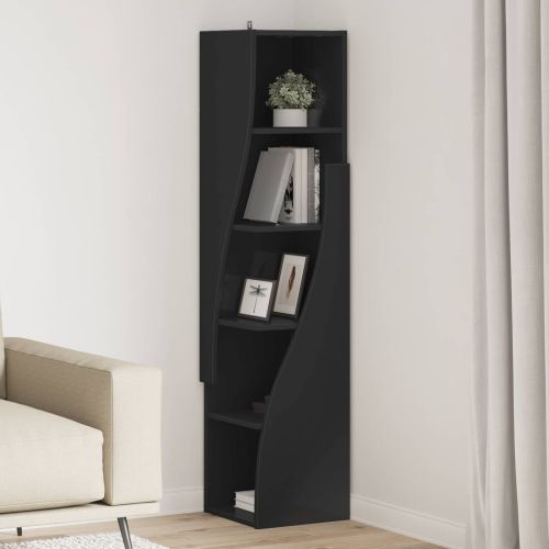 Ъглов шкаф 32x32x140см Инженерна дървесина Черно