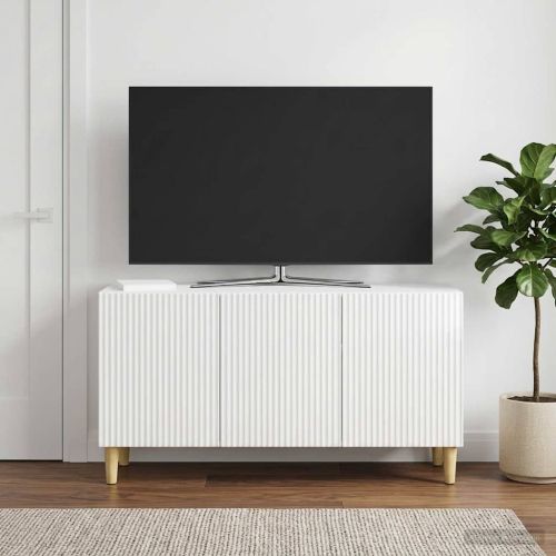 ТВ шкаф Бял гланц 99 x 34,5 x 50 см Инженерна дървесина