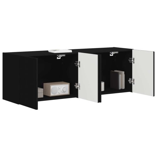 TV стенен шкаф 2 pcs Черно 59,5 x 31 x 40 см Инженерно дърво