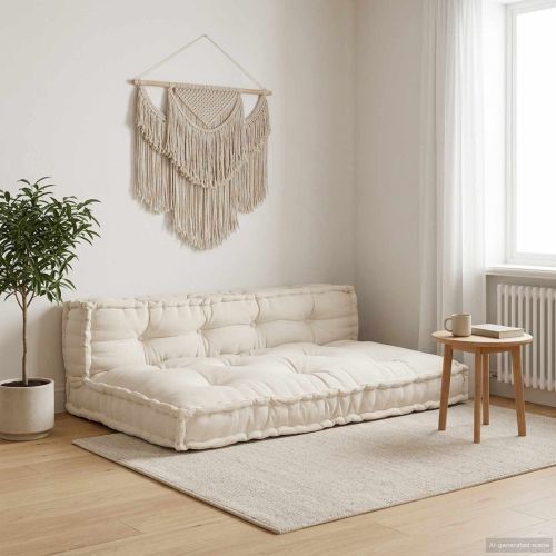 Кушон за палетен диван 2 pcs Кремаво 120 x 80 x 38 см Текстил