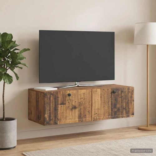 Стенно монтиран ТВ шкаф Старо дърво 98 x 41 x 30 см