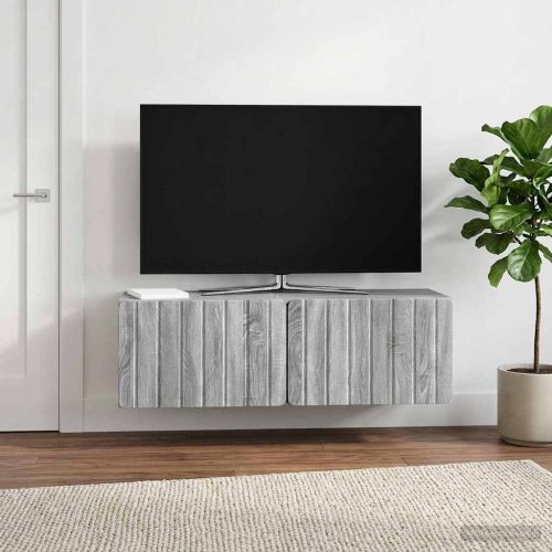 Стенно монтиран ТВ шкаф 98 x 31 x 30 см Сив Сонома
