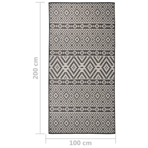 Градински плоскотъкан килим, 100x200 см, черни шевици