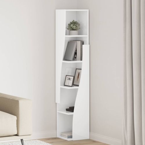 Ъглов шкаф Лъскаво бяло 27,5x27x140см Инженерно дърво