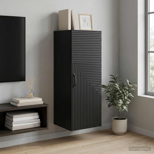 Стенно шкафче Черно 33 x 34,5 x 90 см Инженерна дървесина