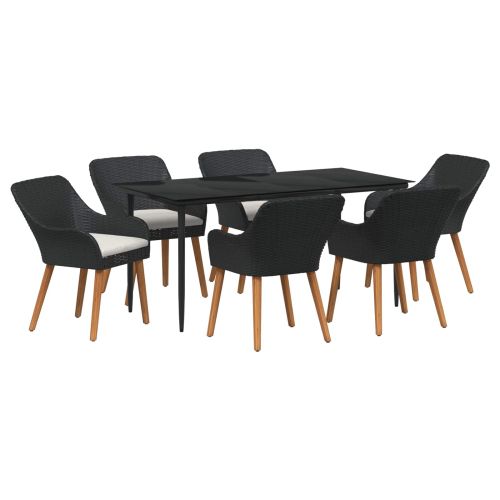 Комплект за хранене в градината 7 pcs Черно полиратан