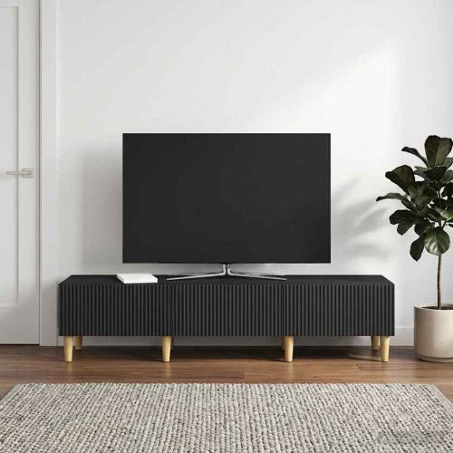 ТВ шкаф с чекмедже Черно 147 x 34,5 x 30 см Инженерна дървесина