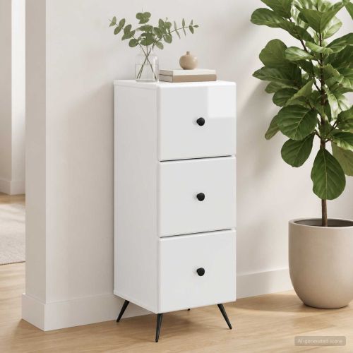 Чекмеджетен шкаф Бял гланц 33 x 34,5 x 90 см