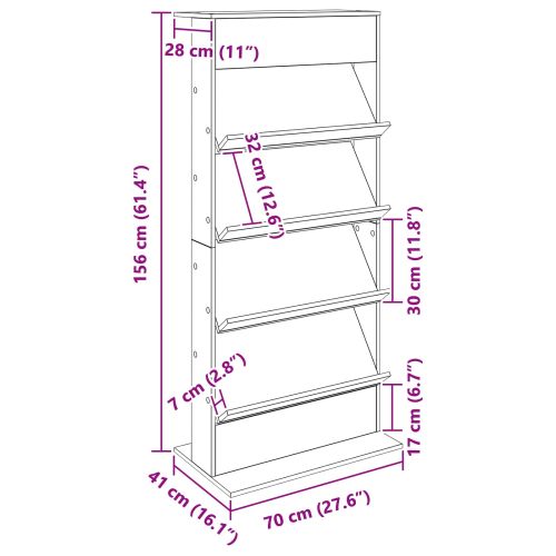 Етажерка за списания Бяло 70 x 41 x 156 см Инженерна дървесина