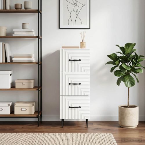 Чекмеджетен шкаф Бял гланц 33 x 34,5 x 89,5 см