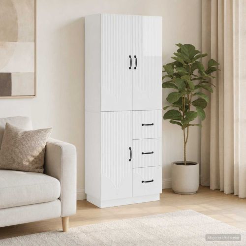 Комплект шкафове 2 pcs Бял гланц Инженерна дървесина