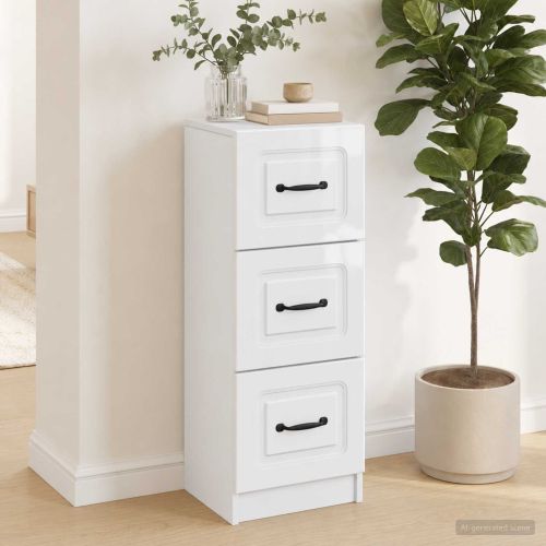 Чекмеджетен шкаф Бял гланц 33 x 34,5 x 87 см