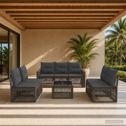 Градински Софа Комплект 8 pcs Сив и тъмен сив полиратан