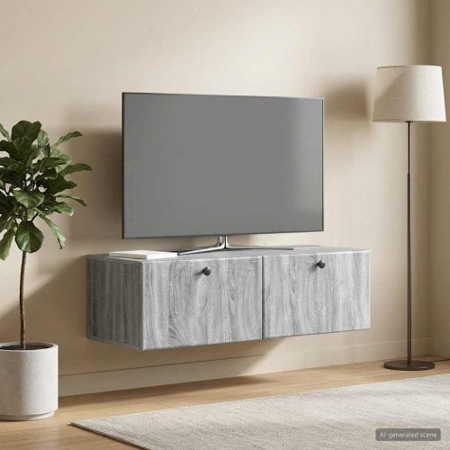 Стенно монтиран ТВ шкаф 98 x 41 x 30 см Сив Сонома