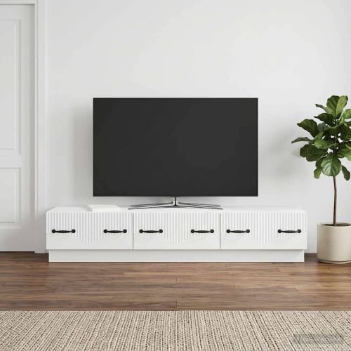 ТВ шкаф с чекмедже Бяло 147 x 34,5 x 27 см Инженерна дървесина