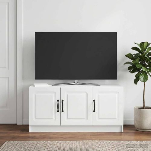 ТВ шкаф Бял гланц 99 x 34,5 x 47 см Инженерна дървесина
