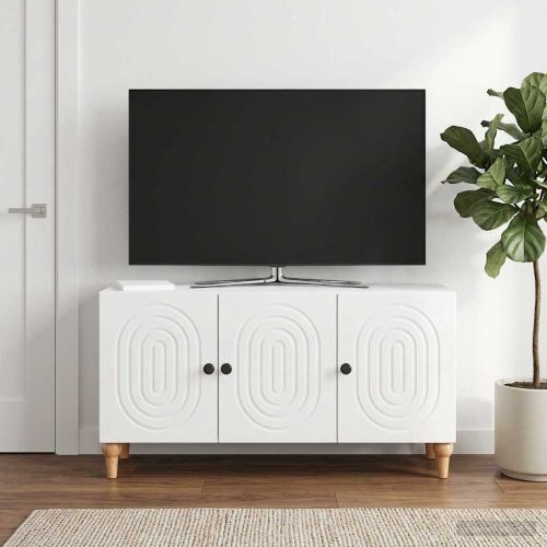 ТВ шкаф Бял гланц 99 x 34,5 x 50 см Инженерна дървесина