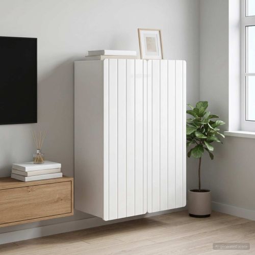 Стенно шкафче Бял гланц 66 x 34,5 x 92 см Инженерна дървесина
