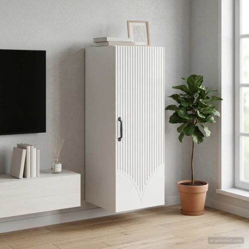 Стенно шкафче Бял гланц 33 x 34,5 x 90 см Инженерна дървесина