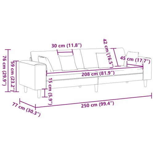 Диван Тюркоаз 250 x 77 x 76 см Кадифе