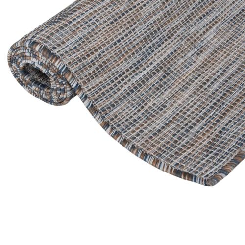 Градински плоскотъкан килим, 80x250 см, кафяво и синьо