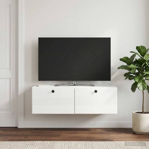Стенно монтиран ТВ шкаф 98 x 41 x 30 см Бял гланц