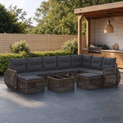 Градински Софа Комплект 10 pcs Сиво полиратан