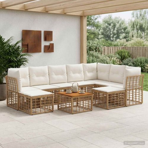 Комплект дивани за открито 10 pcs Естествено и кремаво бяло