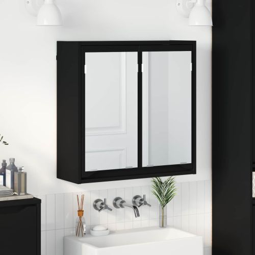 Шкаф с огледало за баня Черно 60 x 20 x 60 cm Инженерно дърво