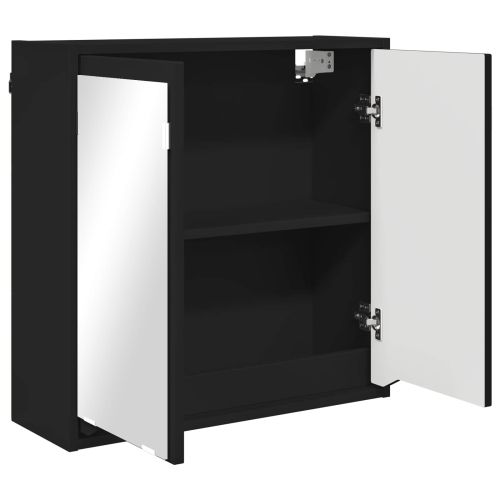 Шкаф с огледало за баня Черно 60 x 20 x 60 cm Инженерно дърво