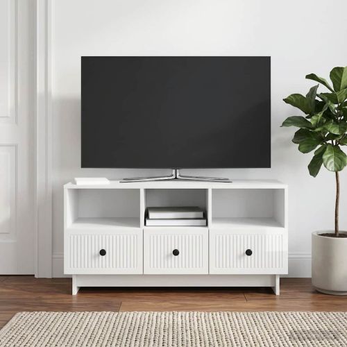ТВ шкаф Бял гланц 102 x 34,5 x 50 см Инженерна дървесина