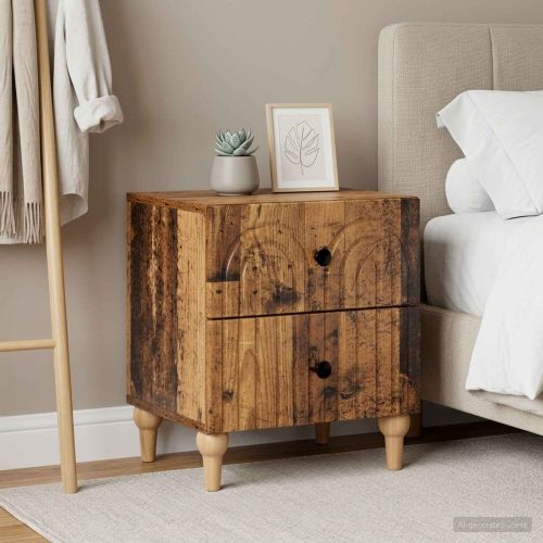 Нощен шкаф с чекмедже 2 pcs Старо дърво 43 x 34,5 x 48 см