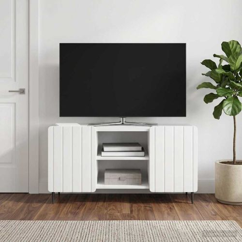 ТВ шкаф Бял гланц 102 x 34,5 x 52 см Инженерна дървесина