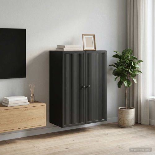 Стенно шкафче Черно 66 x 34,5 x 90 см Инженерна дървесина