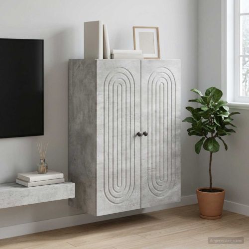 Стенно шкафче Бетонно сиво 66 x 34,5 x 90 см
