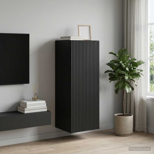 Стенно шкафче Черно 33 x 34,5 x 90 см Инженерна дървесина