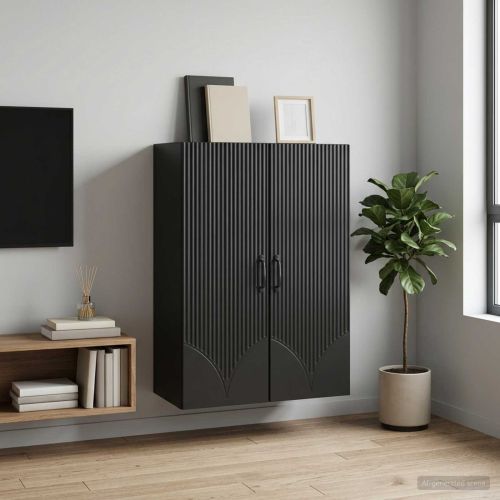 Стенно шкафче Черно 66 x 34,5 x 90 см Инженерна дървесина