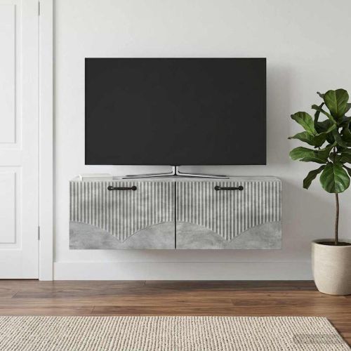 Стенно монтиран ТВ шкаф Бетонно сиво 98 x 31 x 30 см