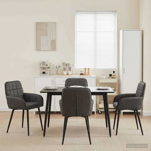 Обедени столове 4 pcs Изкуствена Черно 57 х 50 х 85 см