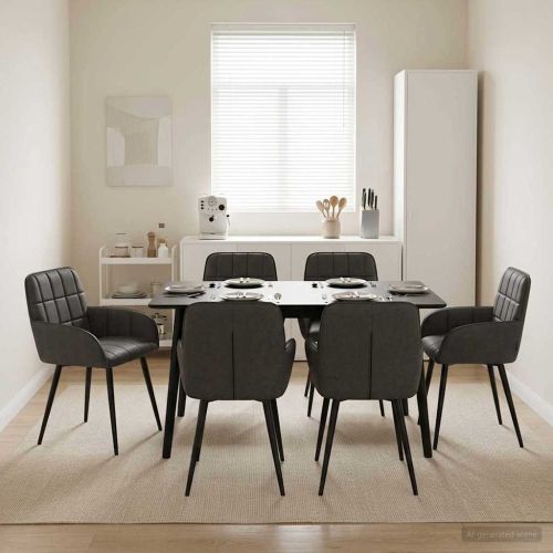 Обедени столове 6 pcs Изкуствена Черно 57 х 50 х 85 см