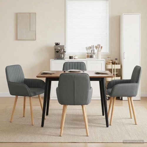 Обедени столове 4 pcs Текстил Тъмносиво 56,5 x 50 x 87,5 см
