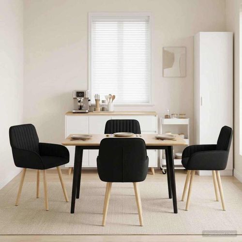 Обедени столове 4 pcs Текстил Черно 56,5 x 50 x 87,5 см